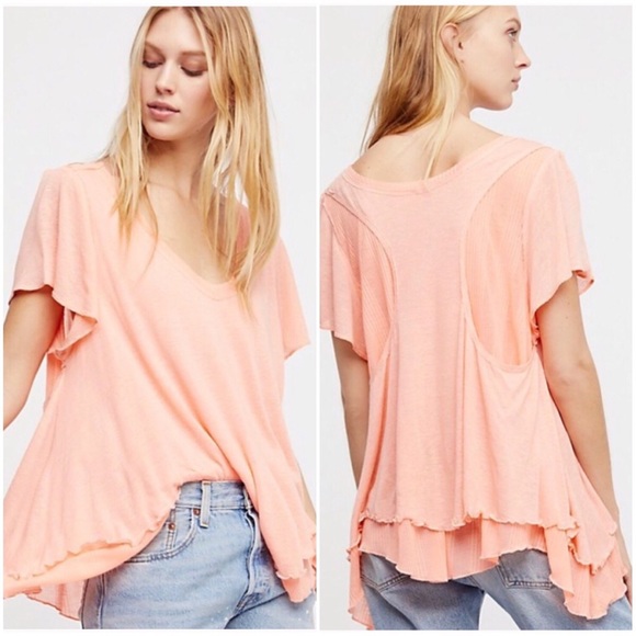 Free People Tops - ❌SOLD❌ Free People Coral Layered Cookie Tee